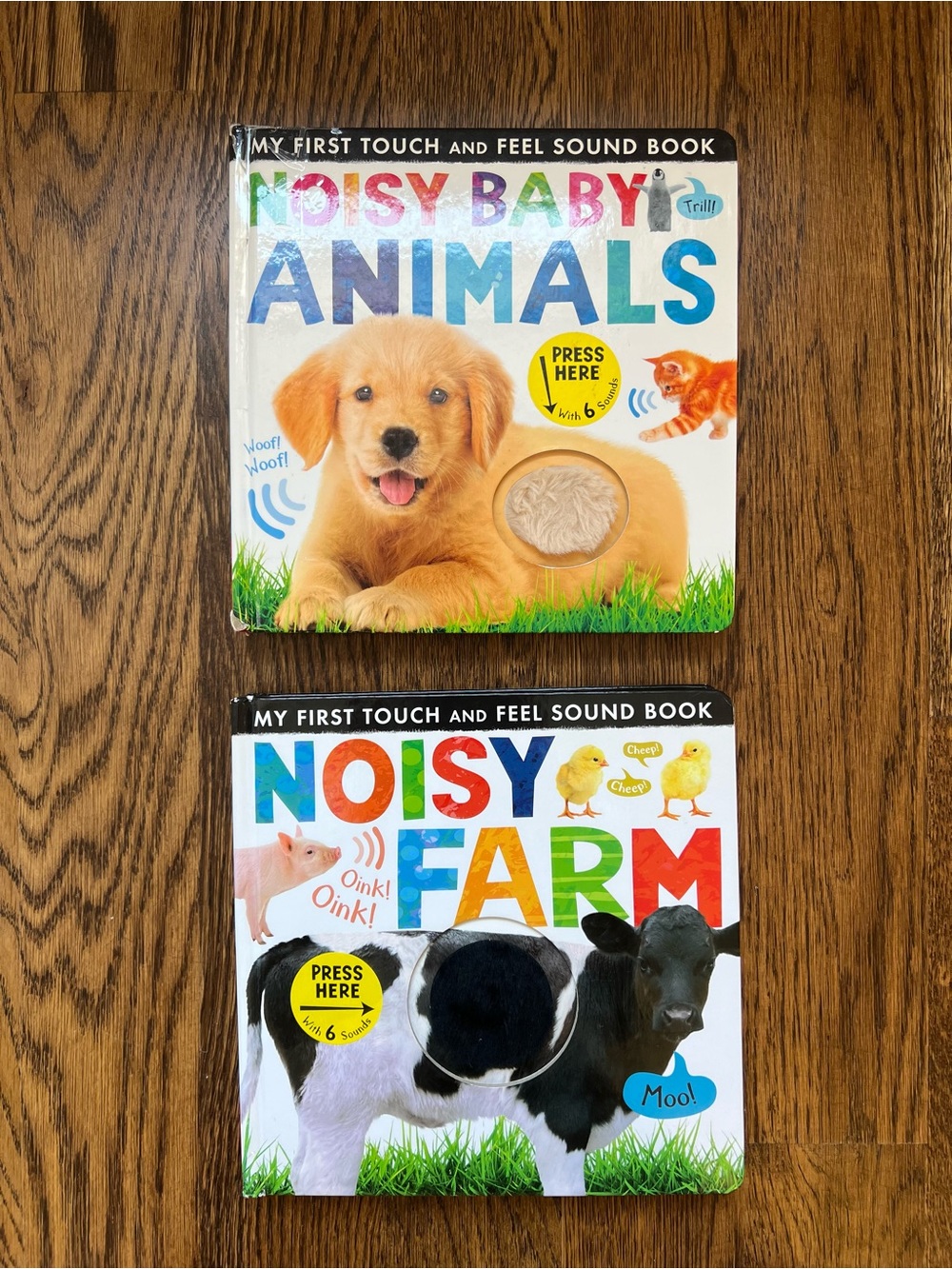 2 Touch and Feel Sound Board Books - Noisy Baby Animals and Noisy Farm